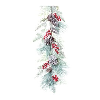 WeRChristmas Frosted Decorated Garland with Pine Cones and Berries