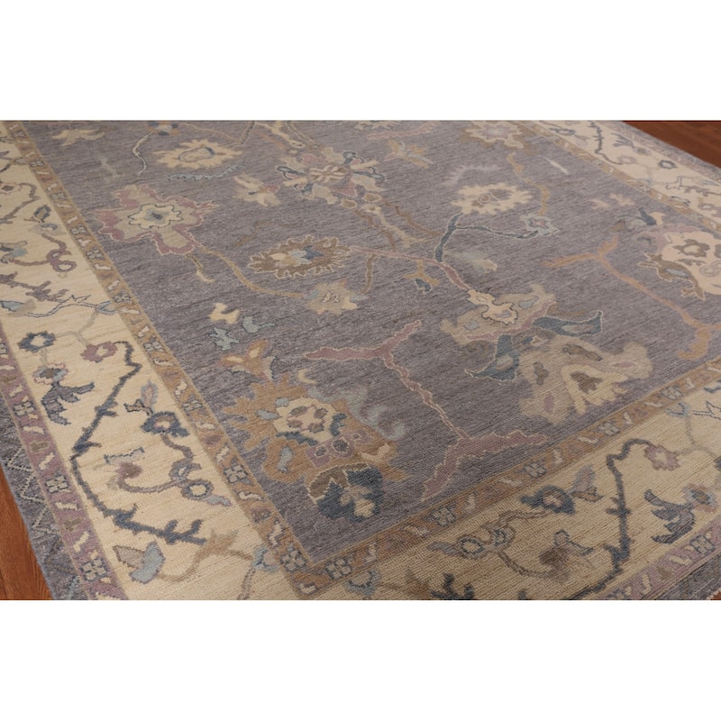 Gray Blue Oushak Vegetable Dye Area Rug Hand-Knotted Wool Carpet - 9'1" x 12'0"