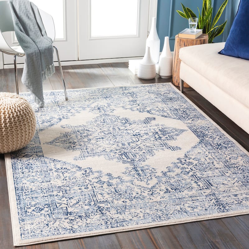 Livabliss Uranus Distressed Medallion Area Rug - Blue - 7'10" x 10'