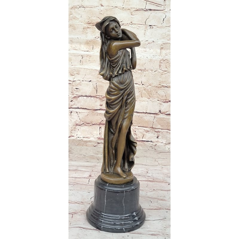 Female Figure Carrying Jar Clical Roman Maiden Hot Cast Bronze Sculpture On Marble Base