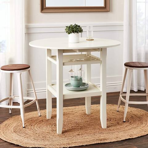 40" Cream Counter Height Table with Drop Leaf, Shelf
