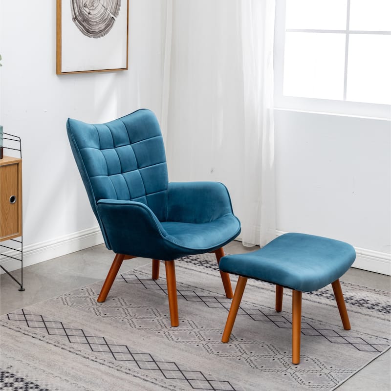 Carson Carrington Aasen Silky Velvet Tufted Accent Chair with Ottoman