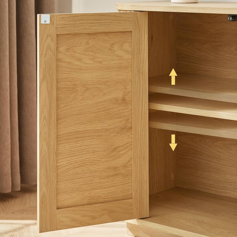 64-inch Wave Shaped TV Stand, Rounded Corner Sideboard, Storage Cabinet, Buffet, Wood Vertical Striped Cabinet with Rattan Doors