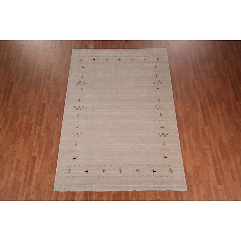 Little Animals Design Gabbeh Indian Area Rug Hand-Knotted Wool Carpet - 6'7"x 9'7"