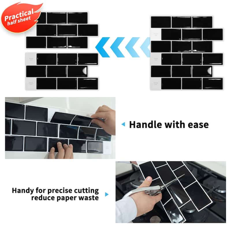 Art3d 12" x 6" 20-Pack Kitchen Backsplash Tile Peel and Stick, Vinyl Stick On Subway Tiles,Black - N/A
