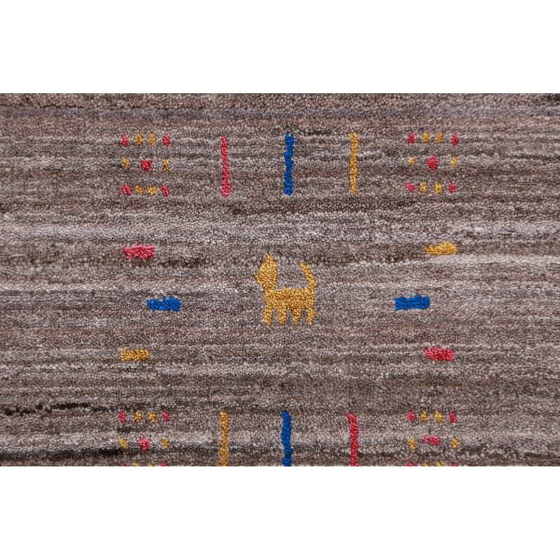 Striped Brown Gabbeh Indian Area Rug Hand-Knotted Wool Carpet - 8'1" x 9'8"