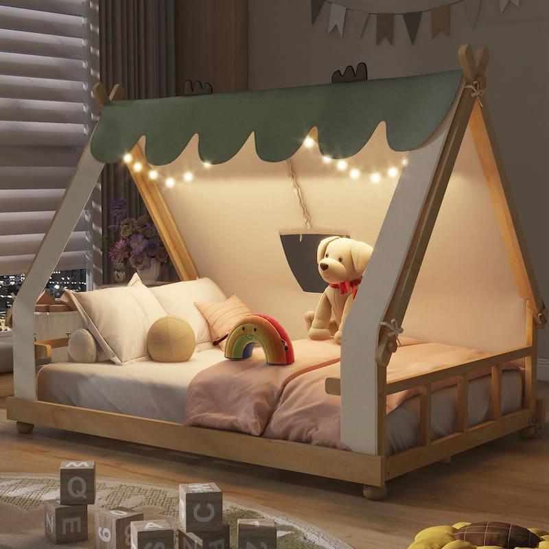 Full Size House Bed with Tent and Light