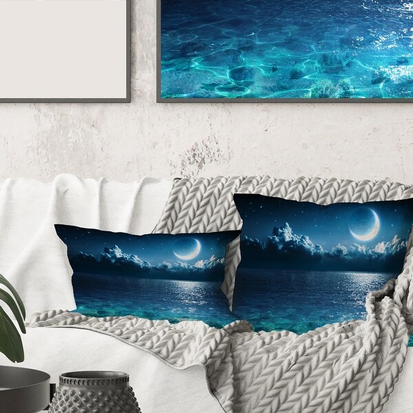 Designart Romantic Moon Over Deep Blue Sea I Nautical Coastal