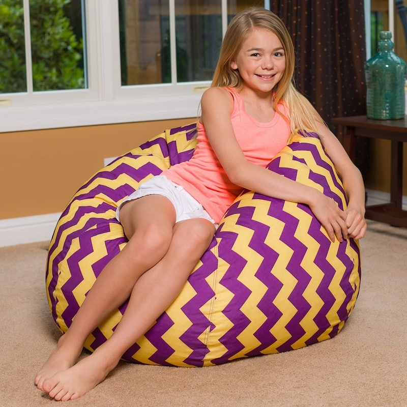 Bean Bag Chair Purple/ Yellow Chevron Bean Bag Machine Washable Cover
