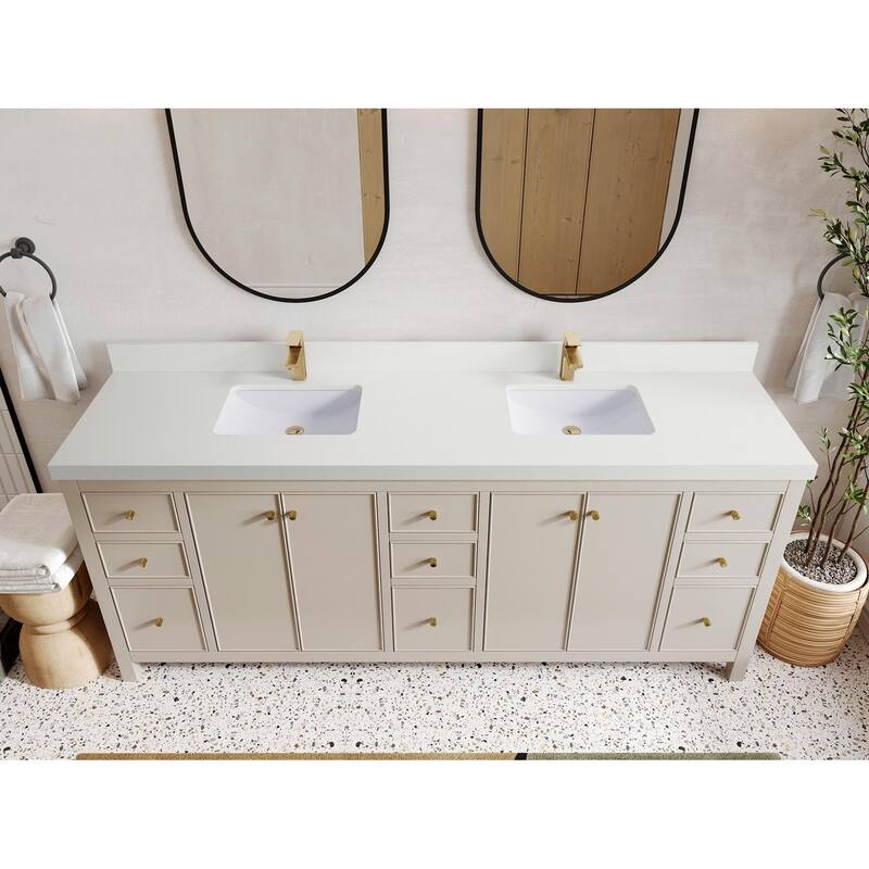 Willow Collections 84 in. W x 22 in. D Chicago Double Bowl Sink Bathroom Vanity with Countertop - 2” White Quartz - Fine Grain
