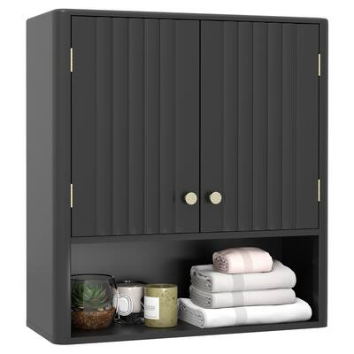 Gymax Bathroom Wall Cabinet w/Fluted Doors Adjustable Shelf Open
