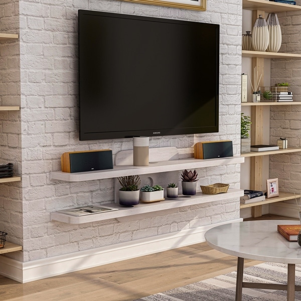 Mounted tv sales and shelves