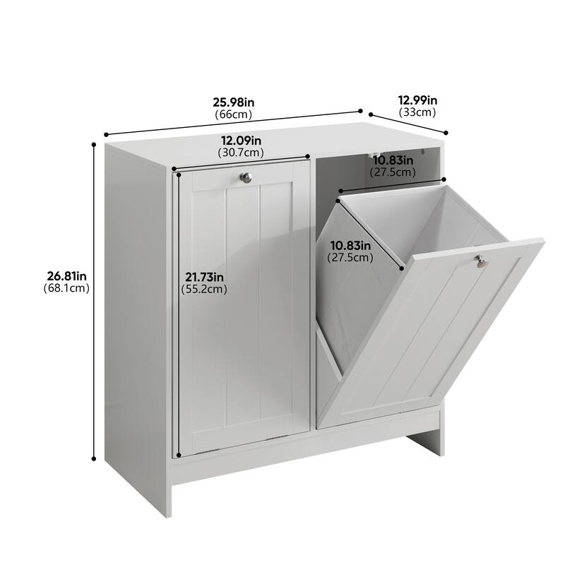 Tilted Laundry Hamper with Removable Basket, Hidden Storage Cabinet