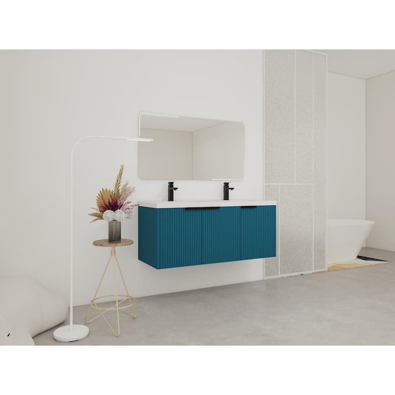 Wall Mounted Bathroom Vanity with Resin Double Sink - Lake Blue