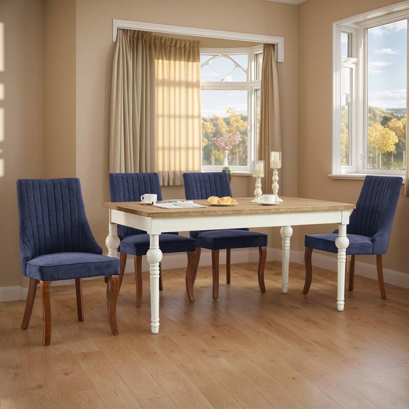 Comfy Fabric Upholstered Dining Chair (Set of 4) - Navy Blue Linen