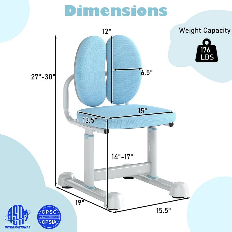 Adjustable Kids Desk Chair with Ergonomic Backrest Padded Foam Seat Metal Frame for Study and Play Ages 3 Plus