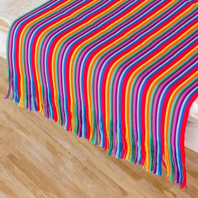 Novica Handmade Rainbow Colors Cotton Table Runner