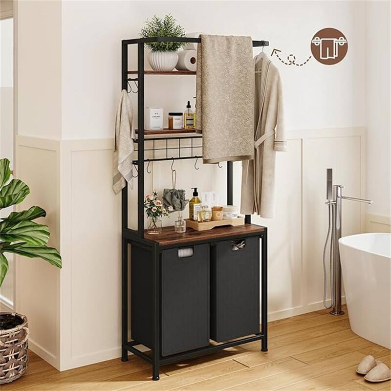 3 Tier Laundry Hamper with Shelf and Hanging Bar, - 29.1"L x 13.7"W x 70.1"H