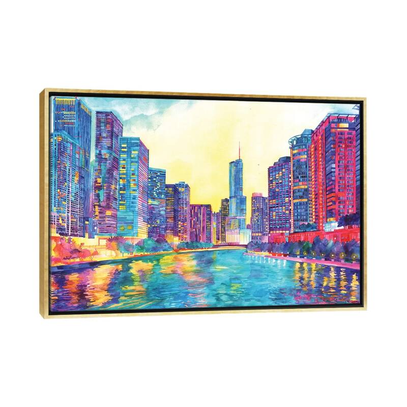 iCanvas "Chicago River" by Maja Wronska Framed Canvas Print - Gold - 32x48