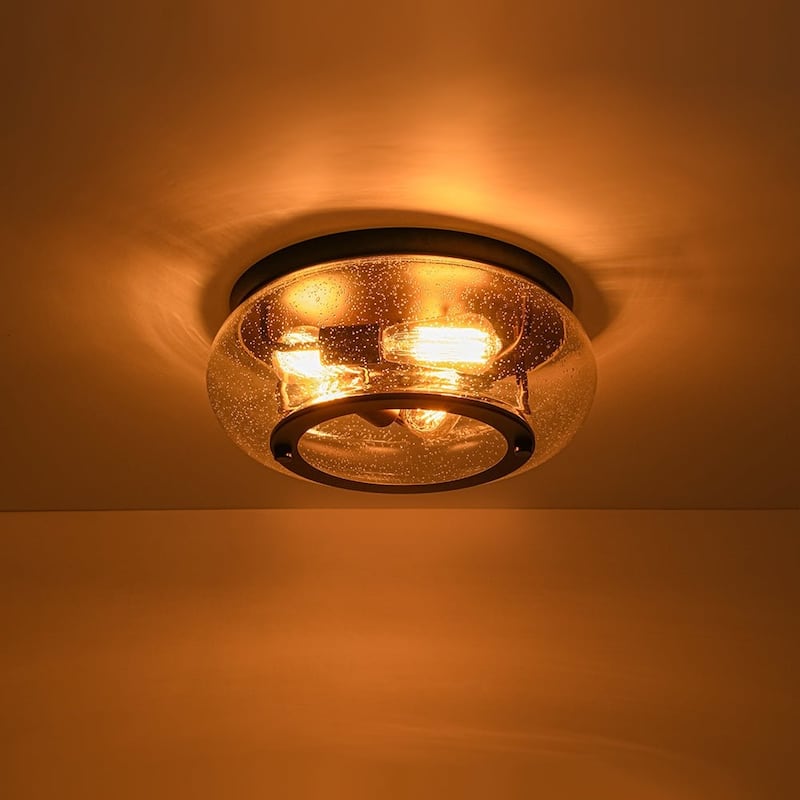 Oil Rubbed Bronze 3-Light Round Glass Flush Mount Ceiling Light
