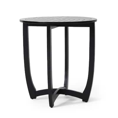 Retch Dining Table, Round Black Solid Wood, Cross Stretcher Base, 28 Inch