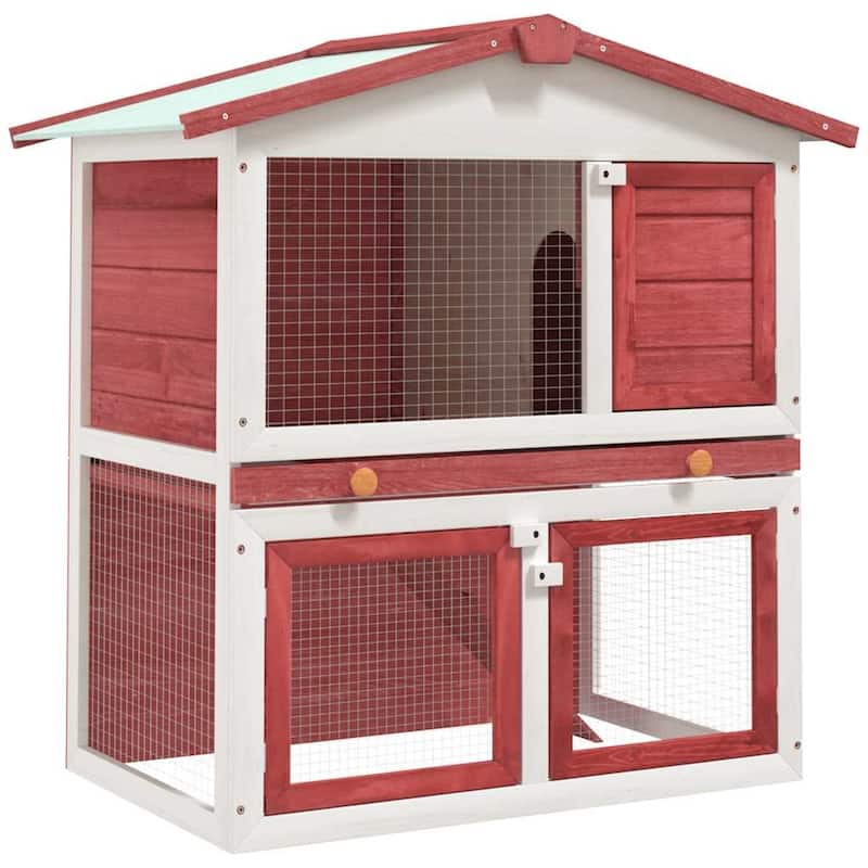 vidaXL Outdoor Rabbit Hutch 3 Doors Red Wood - 37" x 23.6" x 38.6"