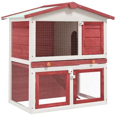 vidaXL Outdoor Rabbit Hutch 3 Doors Red Wood - 37" x 23.6" x 38.6"