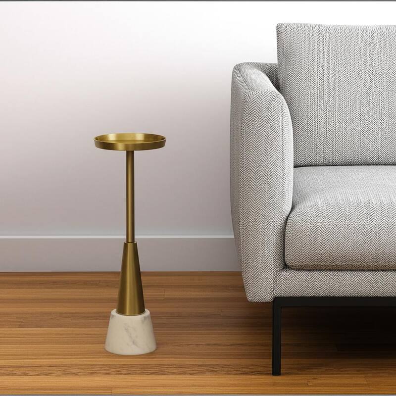 HomeRoots 24" Gold and White Metal Round Pedestal End Table - 8 in. x 24 in. x 8 in. - Gold - Metal