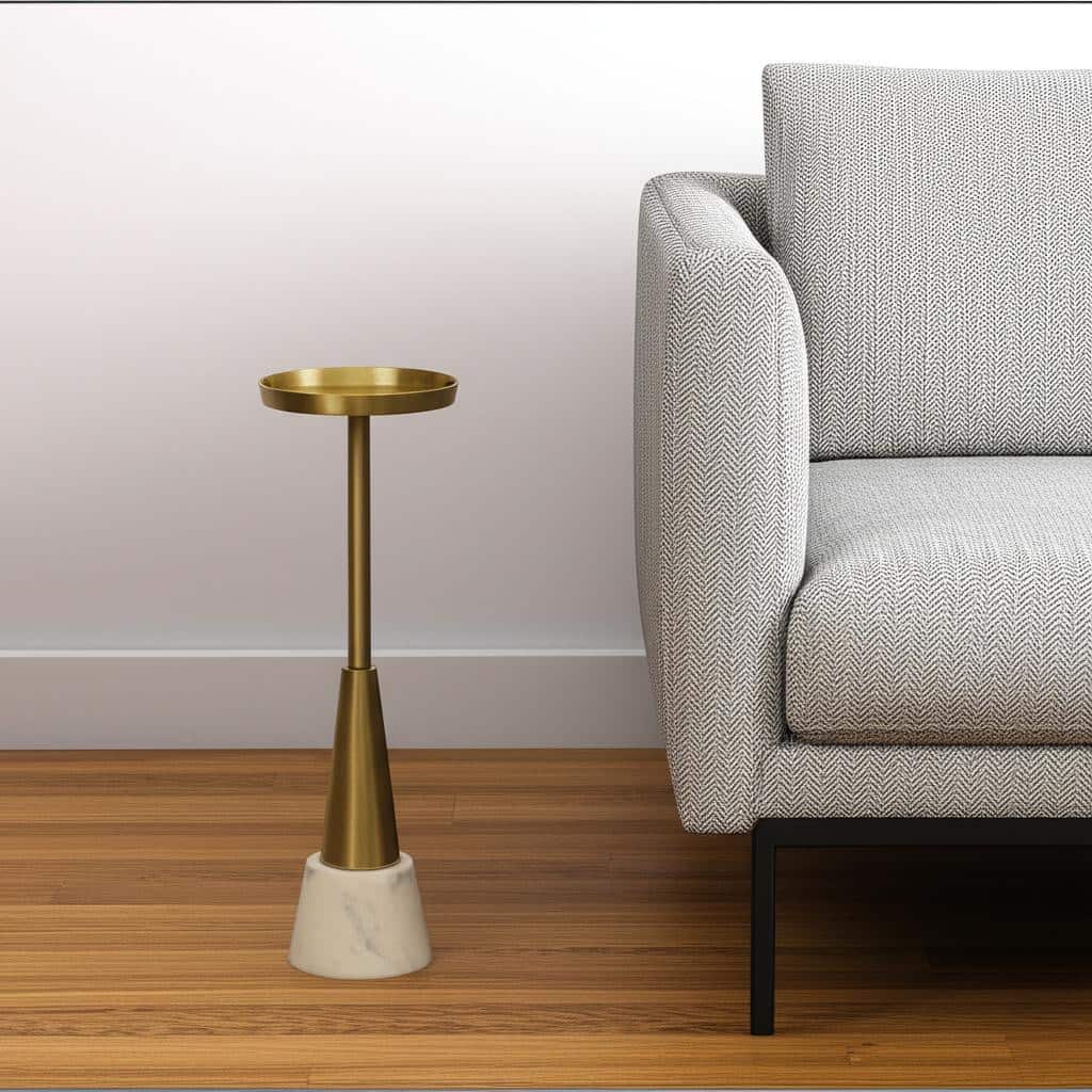 HomeRoots 24" Gold and White Metal Round Pedestal End Table - 8 in. x 24 in. x 8 in.