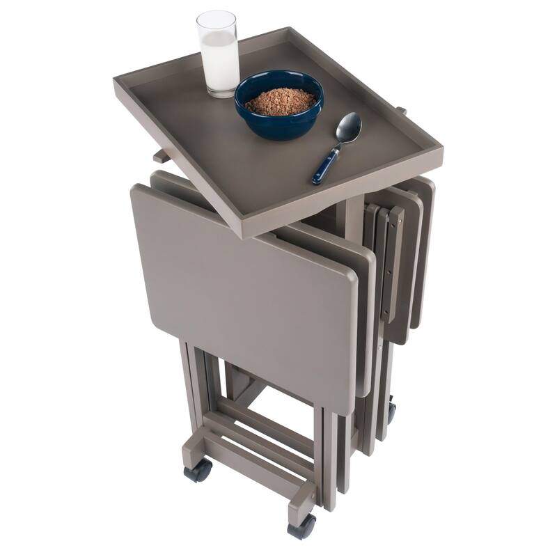 Isabelle 6-Pc Snack Table Set with Removable Serving Tray Oyster Gray