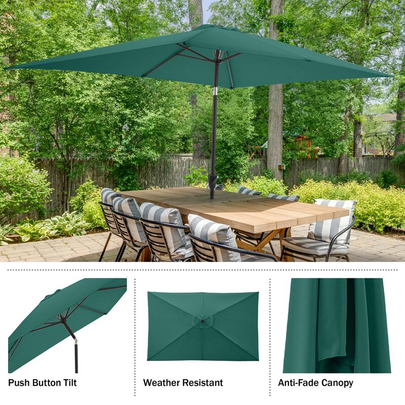 Rectangular Patio Umbrella - 10 Ft Easy Crank Sun Shade with Push Button Tilt by Pure Garden (Hunter Green)