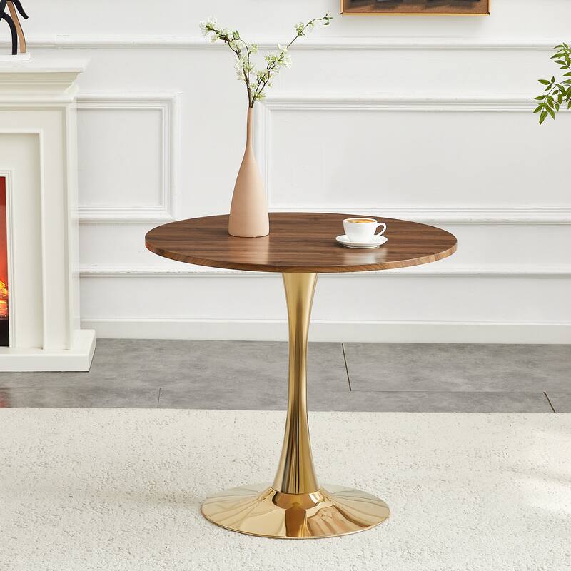Round Dining Table, 31.5" Circle Tulip Table with Thickened Tabletop & Metal Pedestal, Mid Century Modern Bistro Table