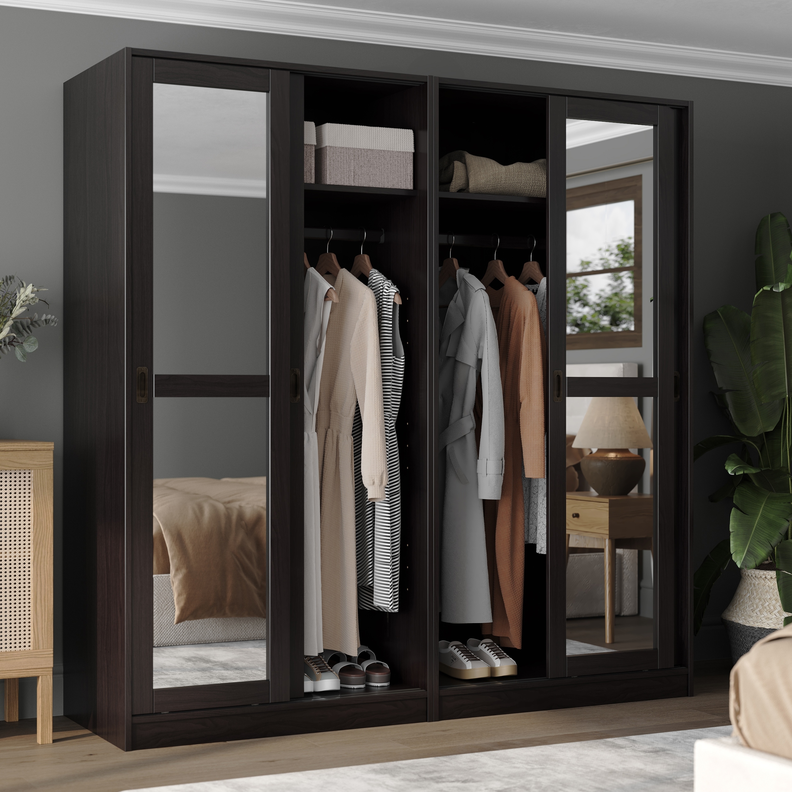  Palace Imports 100% Solid Wood Family Wardrobe Closet