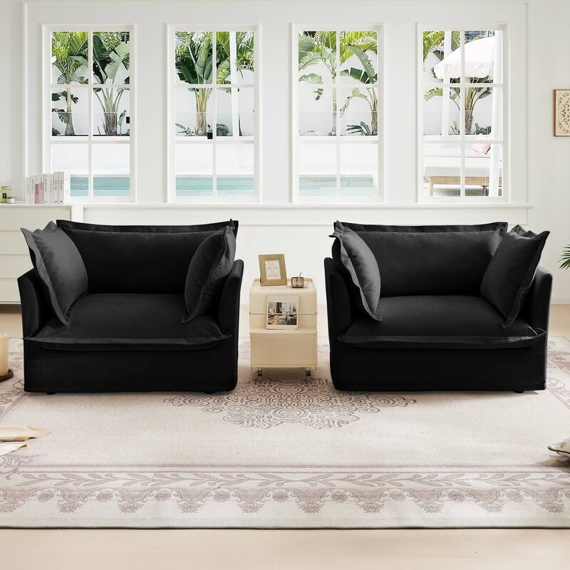 2-Piece Accent Chair with Deep Seat, Lounge Chair with High Back Pillows, Leisure Armchair with Removable Chenille Covers