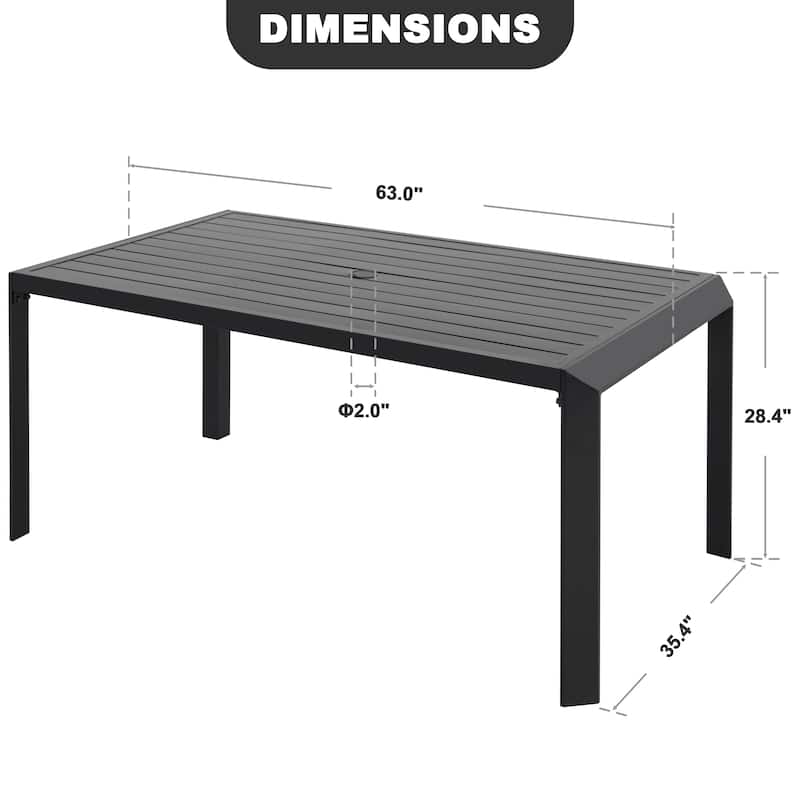 Outdoor Aluminum Dining Table with Umbrella Hole, Black