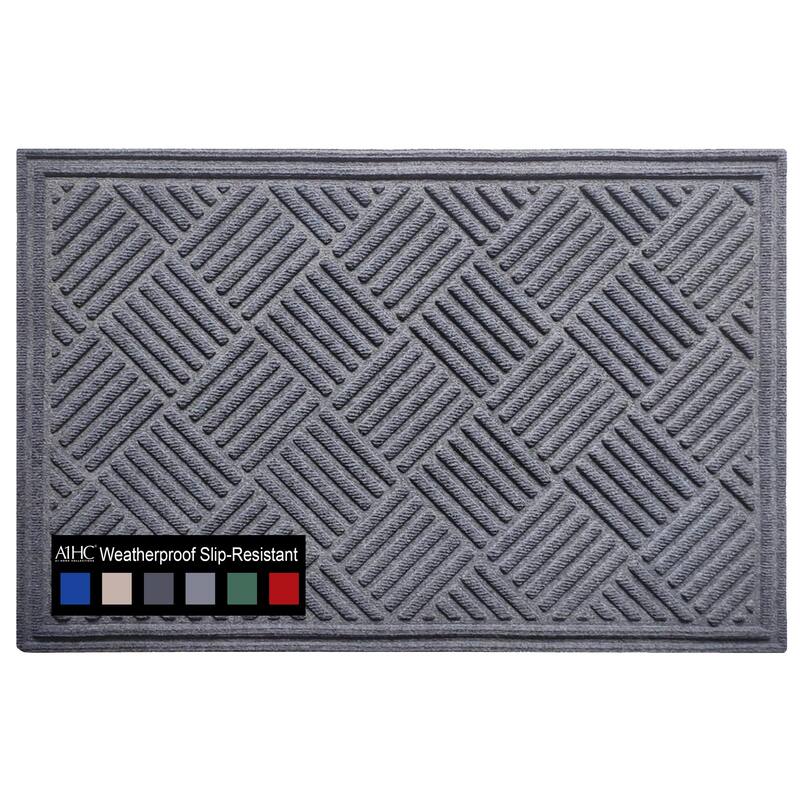 A1HC New All Weather Superior Dirt and Moisture Absorbing Polypropylene Door Mat with Non-Slip Backing for Inside Outside Use - 18"x30" - Checkered Light Gray