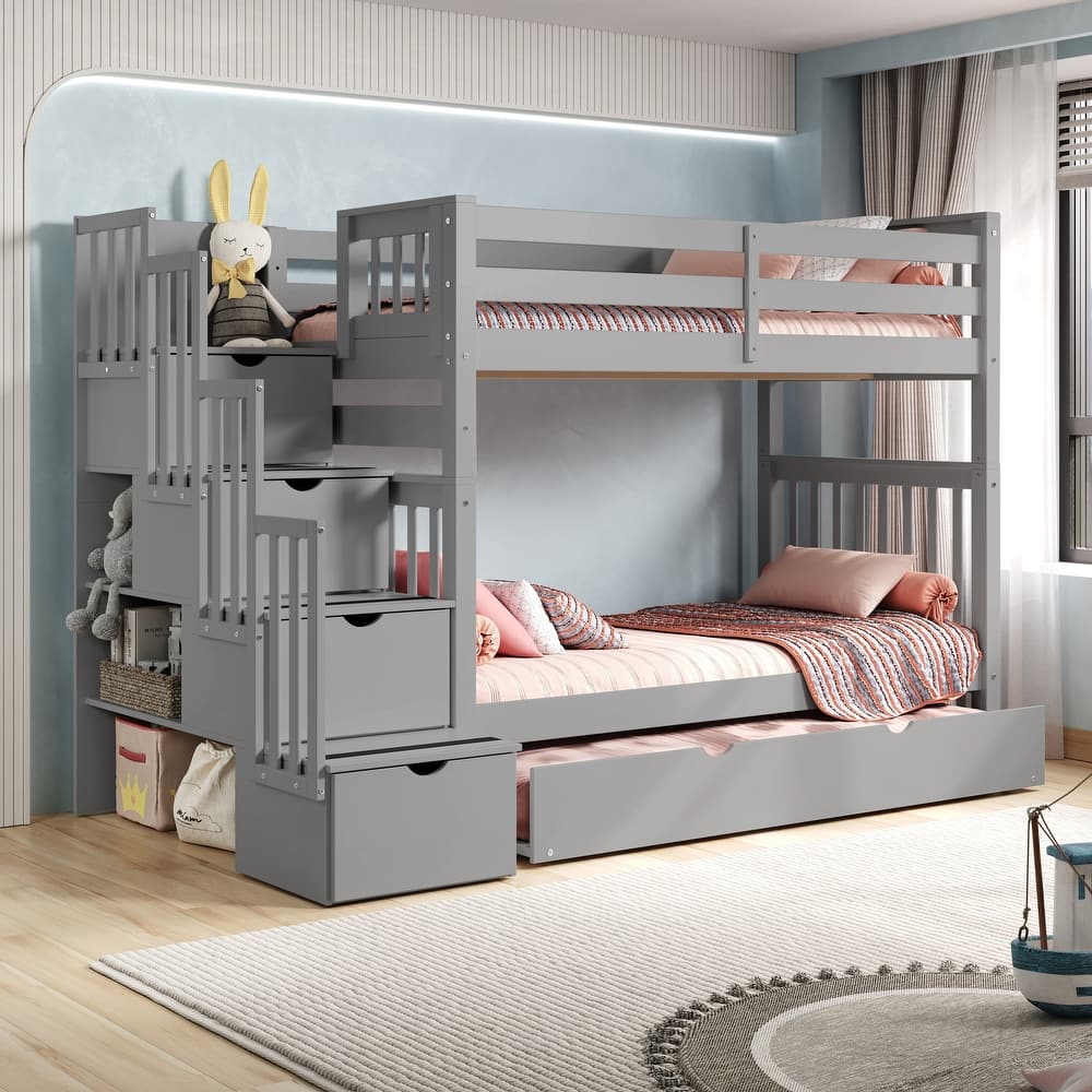 Taylor & Olive Trillium Tall Twin over Twin Stairway Bunk Bed, Trundle