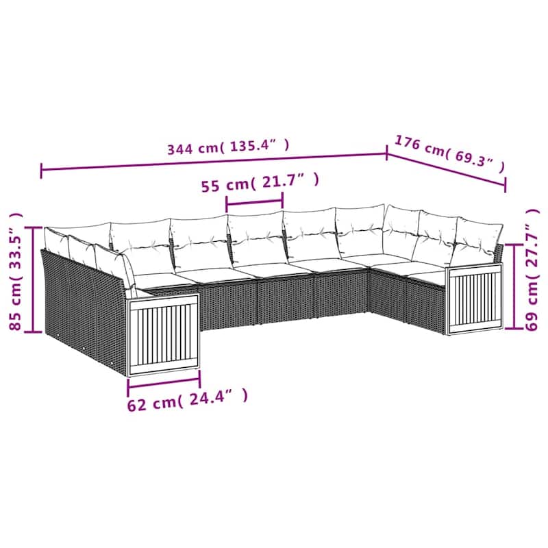vidaXL Patio Sofa Set with Cushions Outdoor Conversation Furniture Poly Rattan