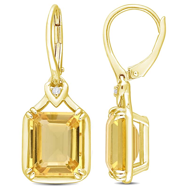 Miadora 13 1/6ct TGW Citrine and White Topaz LeverBack Earrings in Yellow Silver
