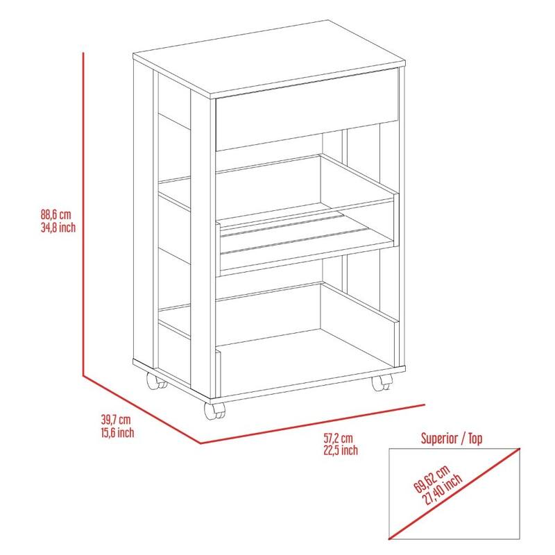 Verona 2-Tier Shelf and drawer kitchen cart