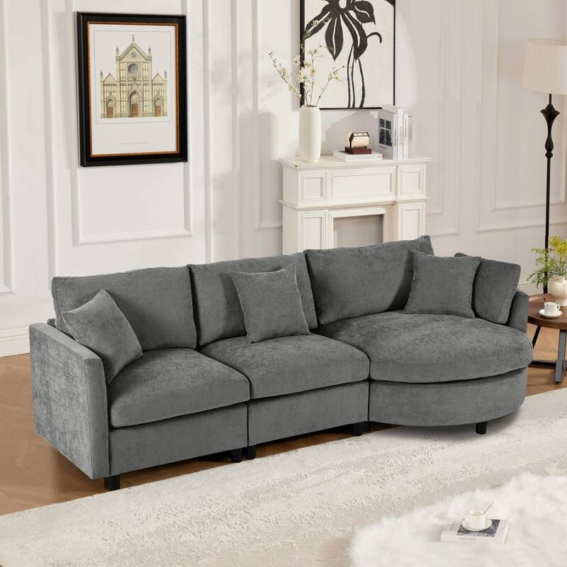 U-Shaped 6-Piece Sectional Sofa with Movable Ottomans Modular Design Soft Chenille Fabric for Versatile Seating