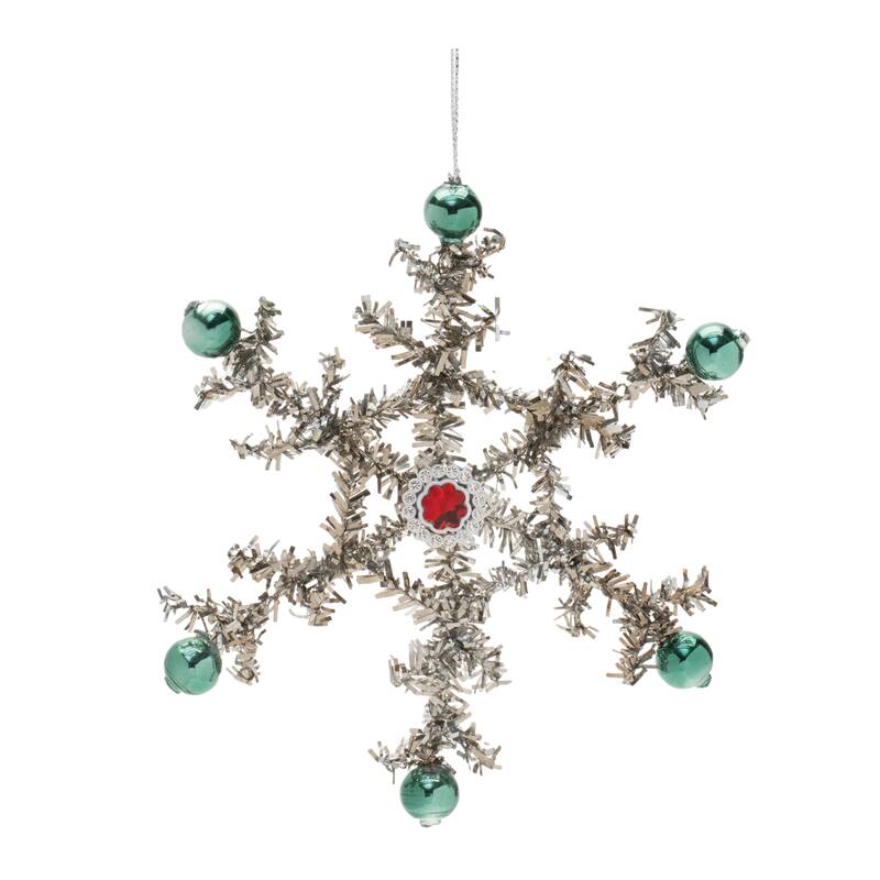 Set of 12 Plastic Snowflake Ornaments Red Green for Holiday Tree - 6.5" x 2.5" x 5.5"