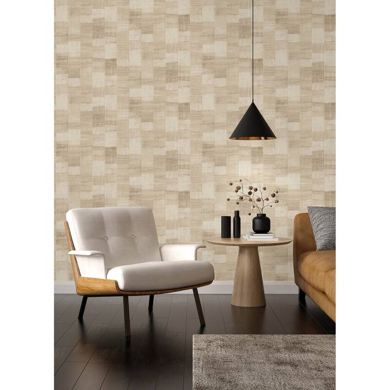 A-Street Prints Ivo Beige Block Stripe Wallpaper
