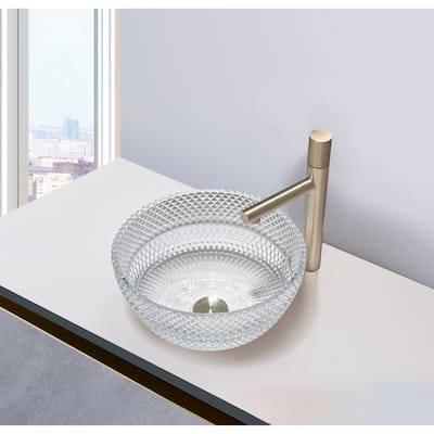 Jewel 16" & 14" Round Bowl Glass Crystal Bathroom Vessel Sink