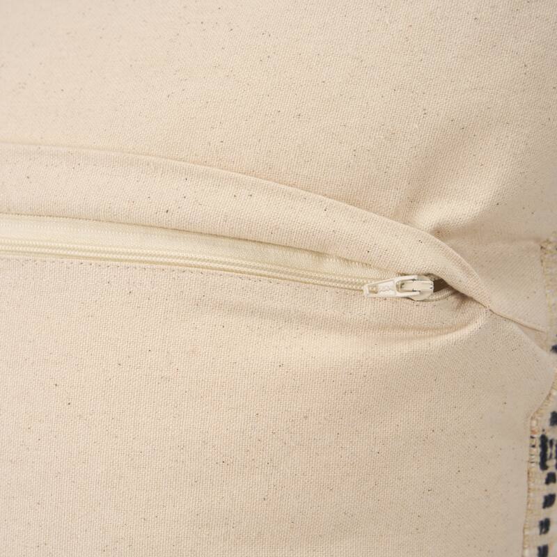 Jaela Beige and Black Striped Checkered Decorative Lumbar Pillow Cover