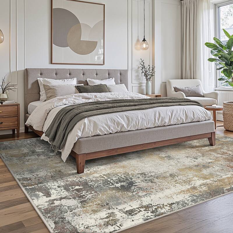 Mcow Abstract Taupe Collection Machine-Washable Non-Slip Area Rug - 8' x 10'