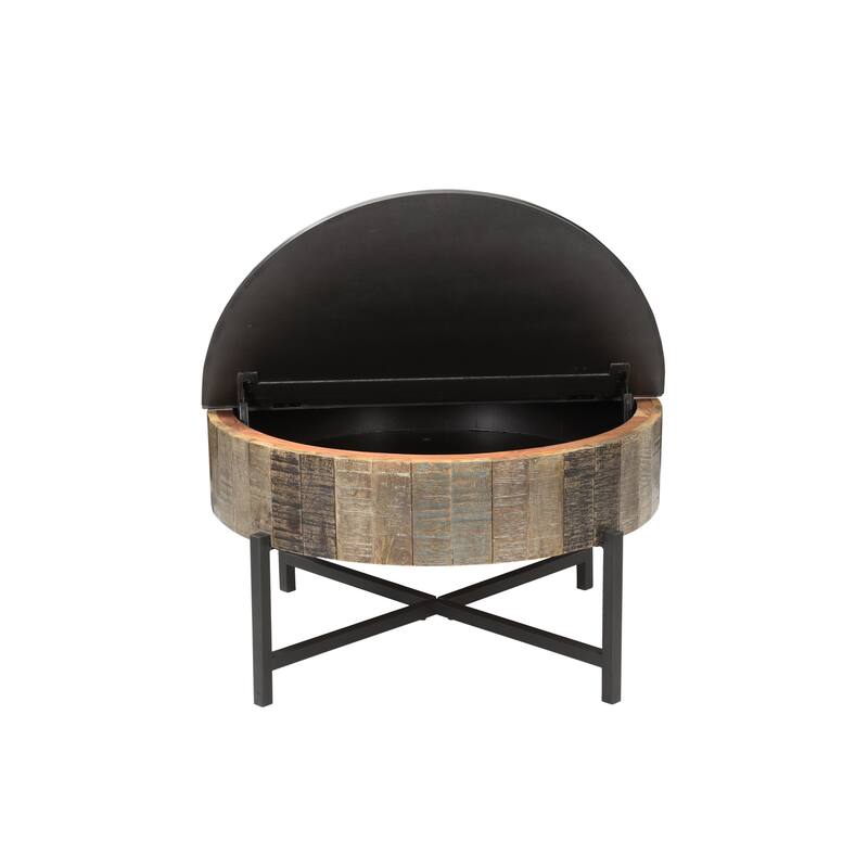 Rustic Vintage Style Wooden Coffee Table with Metal Base