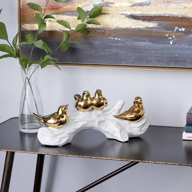 Gold Porcelain Ceramic Bird Decorative Sculpture - Gold