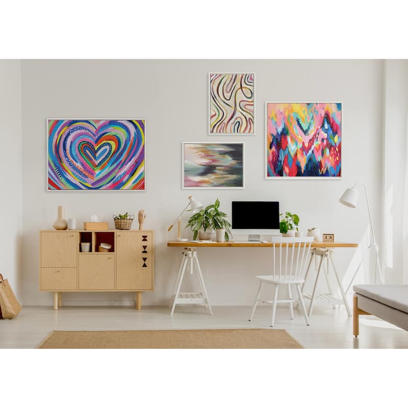 Kate and Laurel Sylvie Beaded EV Heart Burst 1 Framed Canvas by EttaVee