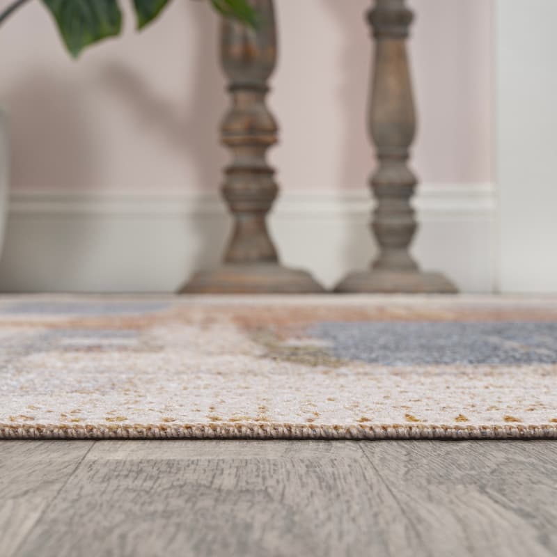 JONATHAN Y Gingham Abstract Coastal Watercolor Machine-Washable Cream/Multi Area Rug